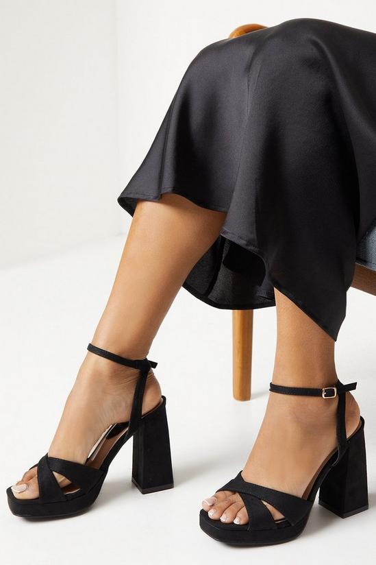Heels | Faith: Cara Cross Strap High Block Heel Platform Sandals 